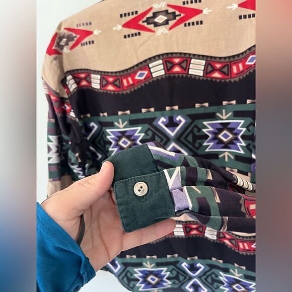 Vintage | Circle T Rough Rider Woman’s medium Western Aztec Button Up Shirt - Picture 5 of 8